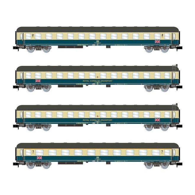 Arnold HN4297 - RCT, 4-tlg. Set Reisezugwagen, The Berliner, Ozeanblau/Beige, British Army of the Rhine