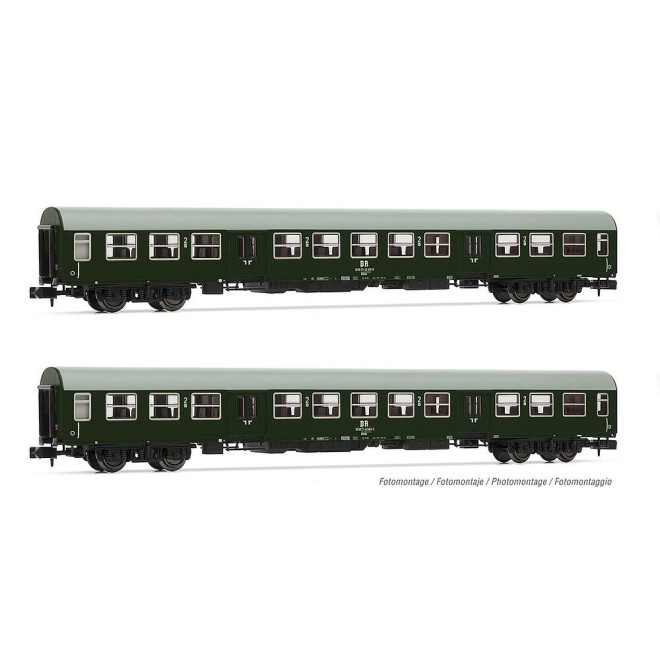Arnold HN4369 - DR, 2-tlg. Set Nahverkehrswagen langer Halberstädter, Dunkelgrün/Grau, bestehend aus 2 x Bmhe