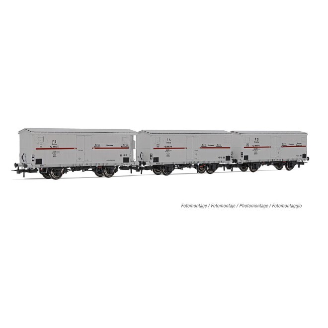 Rivarossi HR6605 - FS, 3-tlg. Set 2-achs. Kühlwagen Hgb (2 x ohne Bremserhaus, 1 x mit)