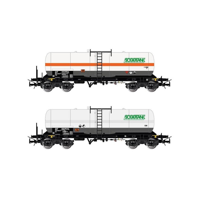 Rivarossi HR6513 - FS, 2-tlg. Set 4-achs. Kesselwagen Zags/Zas, Weiß,mit und ohne orangefarbigem Streifen, Sogetank
