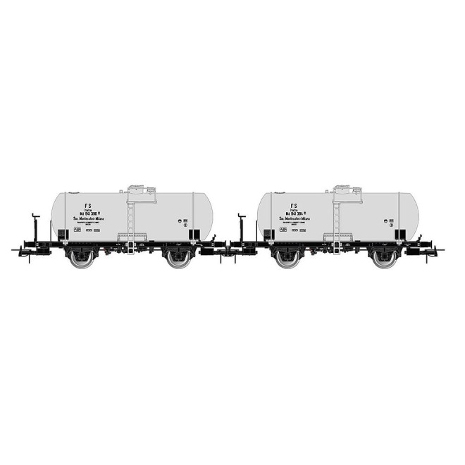 Rivarossi HR6519 - FS, 2-tlg. Set 2-achs. Kesselwagen Md, 27 m3 Kessel, Montecatini