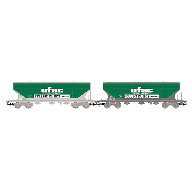 Jouef HJ6281 - SNCF, zweiteiliges Set vierachsiger Getreidesilowagen mit geraden Seitenwänden, UFAC