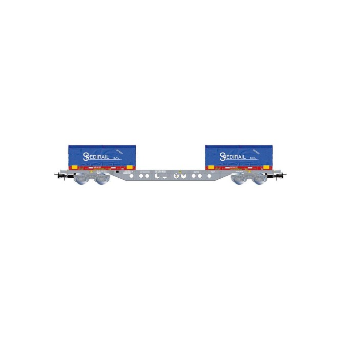 Jouef HJ6303 - SNCF, 4-achs. 60? Containerwagen Novatrans Sgss, Grau, mit 2 blauen 20-Coil-Container Spedirail