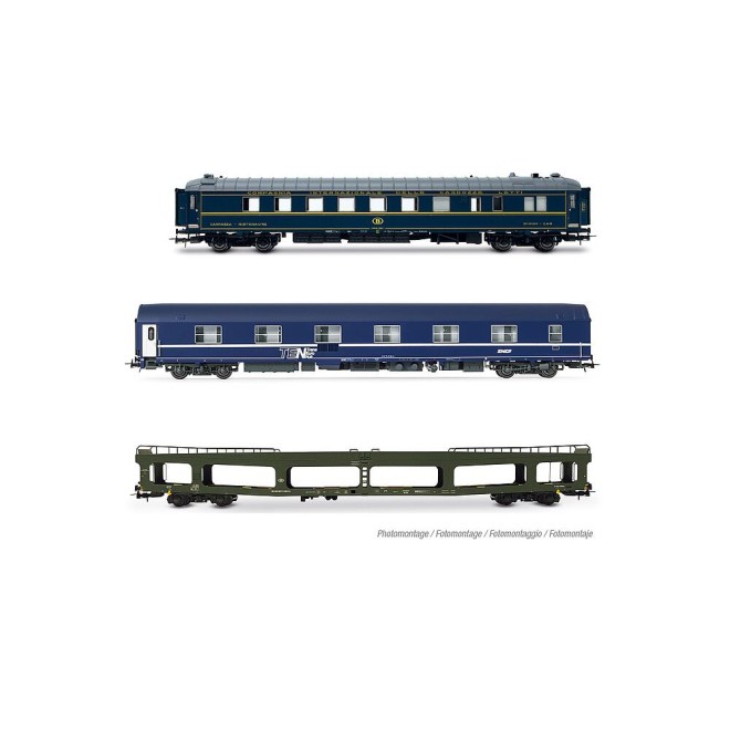 Jouef HJ4207 - SNCB/SNCF, Autoreisezug, bestehend aus WR (ex CIWL) SNCB + SNCF, WL T2 + DDm Autotransportwagen