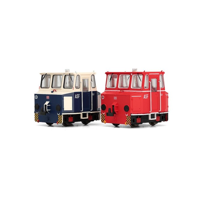 Rivarossi HR2971D - DB AG, 2-tlg. Set ASF (Akku-Schleppfahrzeuge) DB Regio Gießen, Rot-Blau, mit Blinklichtern