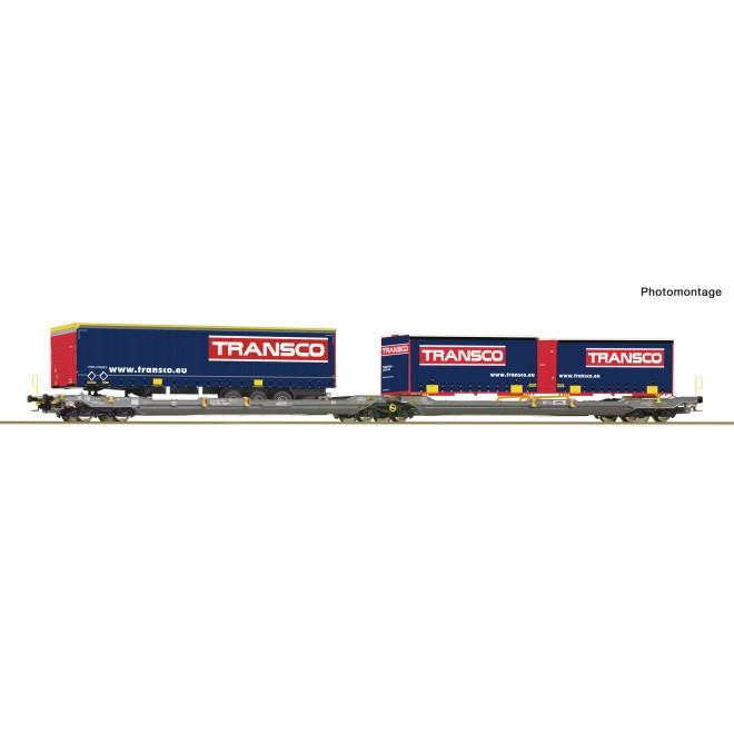 Roco 6600113 - Doppeltwg. T3000e Hupac+Transco Trailer + WB