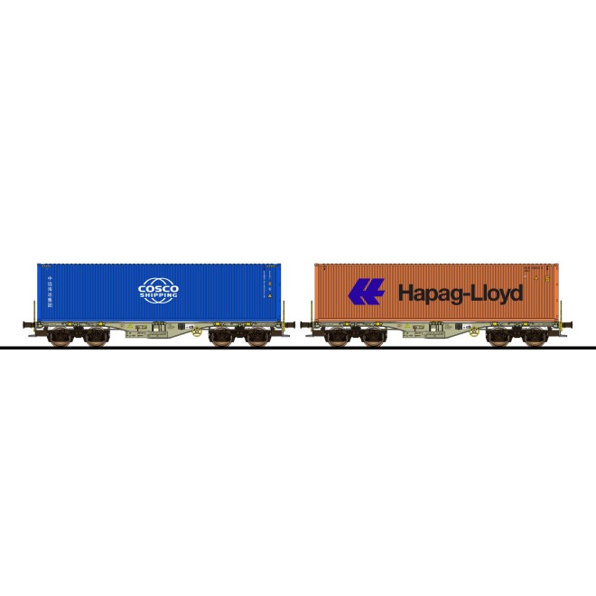 ESU 36610 - Containertragwagen, H0, Sgmmns, 37 80 4505 284-2 + 37 80 4505 388-1, D-AAEC Ep. VI, Container CSNU 610332 + HLXU 862303, DC