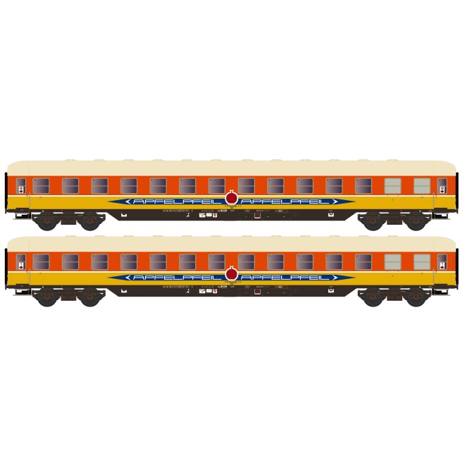Hobbytrain H22216 - 2er Set Liegewagen Bcm 53 DB/Apfelpfeil, Ep.IV, gelb/orange