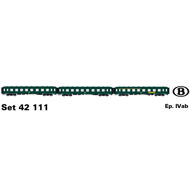 L. S. Models LS42111 - 3er Set Personenwagen I2 2x B8 (ex-A8)+A4R SNCB Ep. IVa-IV