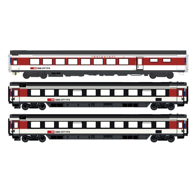 LS Models LS97034AC - 3er Set Personenwagen Bpm + WRm SBB, Ep.VI, EC9, AC