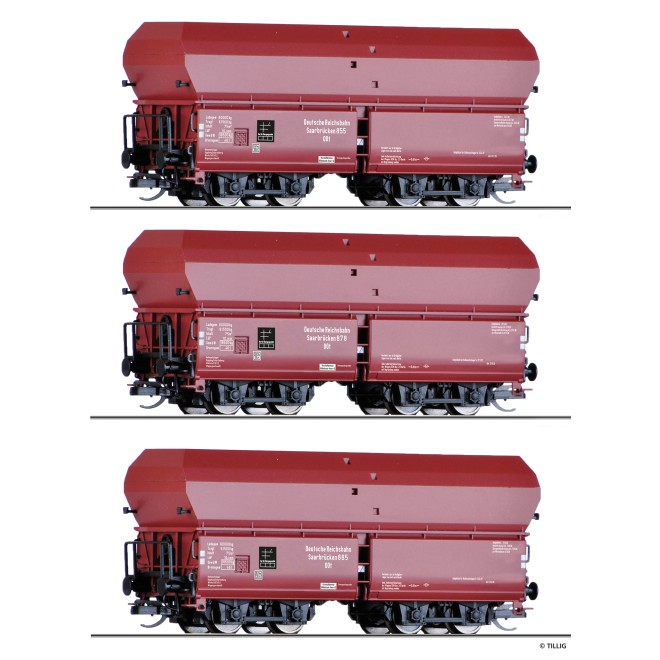 Tillig 01138 - Güterwagenset der DRG, bestehend aus drei Selbstentladewagen OOt Saarbrücken