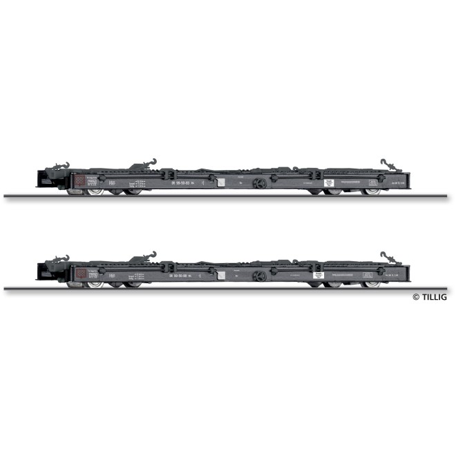 Tillig 15975 - Güterwagenset der DR, bestehend aus zwei Schmalspur-Rollwagen Rf4