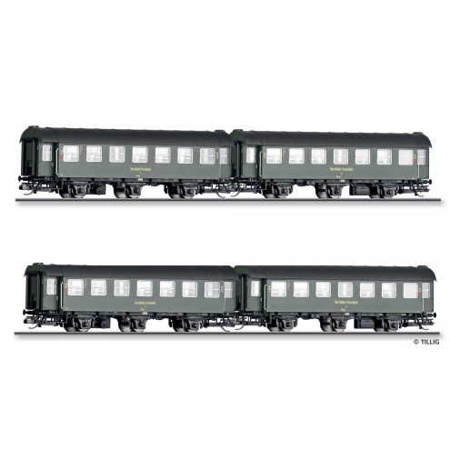Tillig 01062 - Reisezugwagenset der Hersfelder Kreisbahn, bestehend aus zwei Reisezugwagen-Paaren, Ep. IV