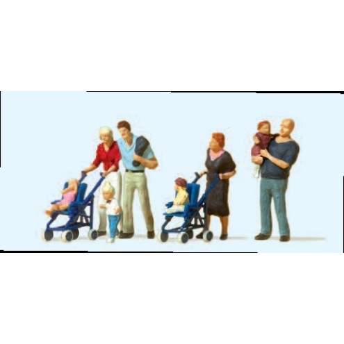 Preiser 10494 - Eltern mit Kindern. Kinderwagen