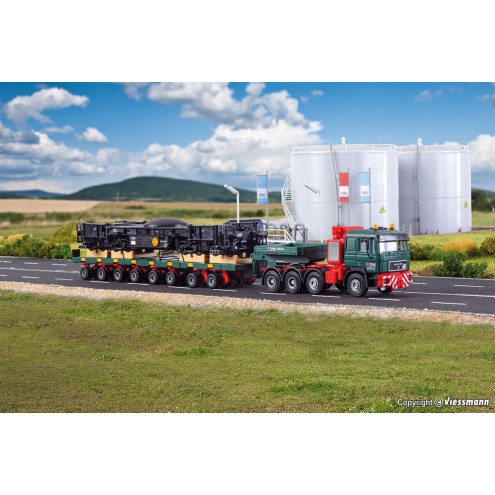 Kibri 13601 - H0 MAN SK mit SCHEUERLE Plattformwagen und Unterteil Schienenkran