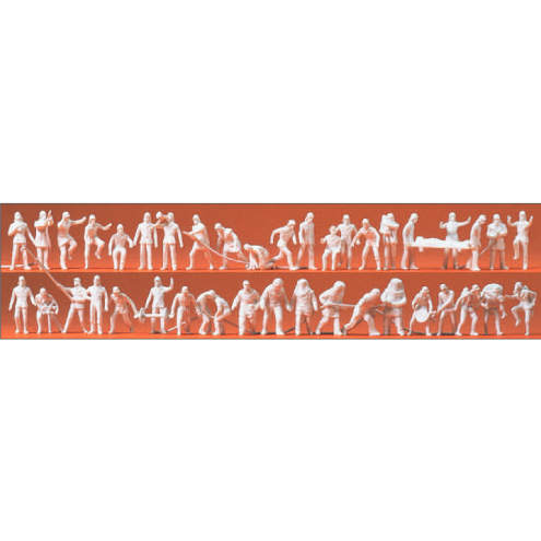 Preiser 16329 - Feuerwehrmänner. 42 unbemalte Miniaturfiguren. Mit Zubehör