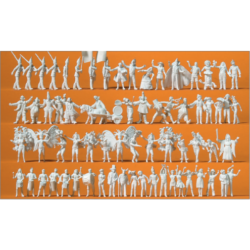Preiser 16355 - Fasching, Fastnacht, Karneval. 68 unbemalte Miniaturfiguren.