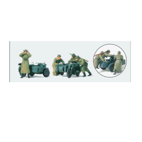 Preiser 16580 - Kradschützen schiebend. Motorrad Zündapp KS 750. Deutsches Reich 1939-45.