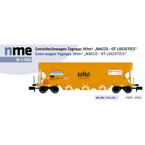 NME 211670 - Getreidewagen Tagnpps 101m³ "OT-Logistics", orange, NACCO, 1. Betr.nr.