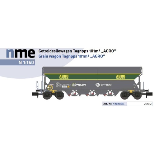 NME 212612 - Getreidewagen Tagnpps 101m³ "AGRO", dkl.grau, 13. Betr.nr.