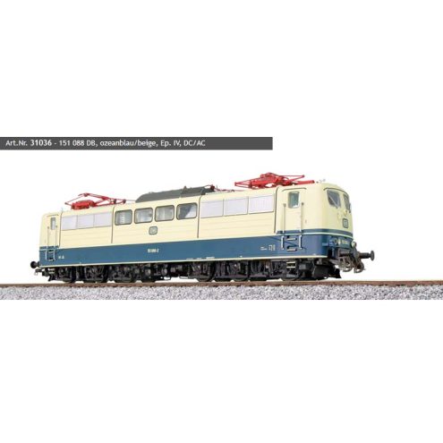 ESU 31036 - E-Lok, H0, BR 151, 151 088 DB, Ozeanblau/beige, Ep IV, Vorbildzustand um 1988, LokSound, Pantograph, DC/AC