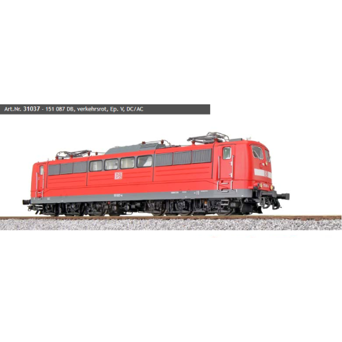 ESU 31037 - E-Lok, H0, BR 151, 151 087 DB, Verkehrsrot, Ep V, Vorbildzustand um 2003, LokSound, Pantograph, DC/AC