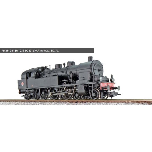 ESU 31186 - Dampflok, H0, T18, 232 TC 421 SNCF, Schwarz, Ep III, Vorbildzustand um 1950, LokSound, Doppelraucherzeuger, Rangierkupplung, DC/AC