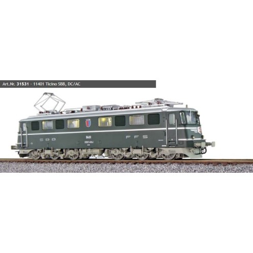 ESU 31531 - E-Lok, H0, AE6/6, 11401 Ticino SBB, Dunkelgrün, Ep III, Vorbildzustand um 1954, LokSound, Panto, DC/AC