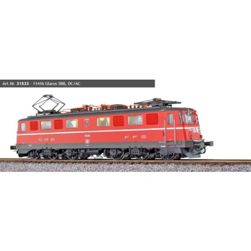 ESU 31533 - E-Lok, H0, AE6/6, 11416 Glarus SBB, Rot, Ep V, Vorbildzustand um 1997, LokSound, Panto, DC/AC