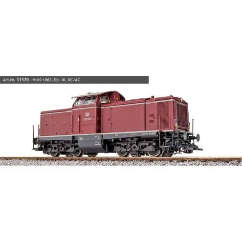 ESU 31570 - Diesellok, H0, V100.10, V100 1063 DB, altrot, Ep III, Vorbildzustand um 1966, LokSound, Rauch, Kupplung DC/AC