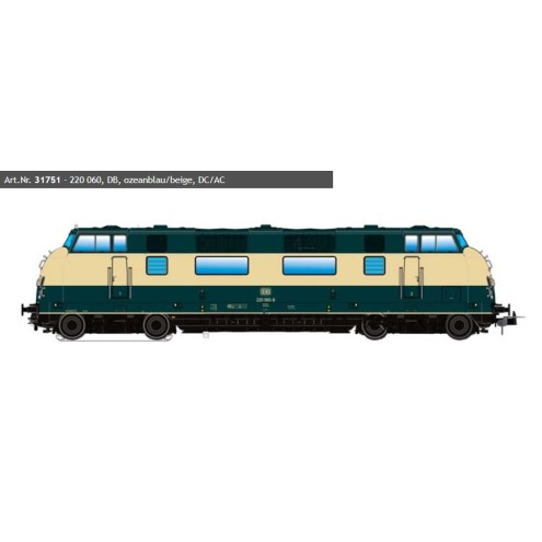 ESU 31751 - Diesellok, H0, V200.0, 220 060 DB, ozeanblau/beige, Ep IV, Vorbildzustand um 1980, Sound+Rauch, DC/AC
