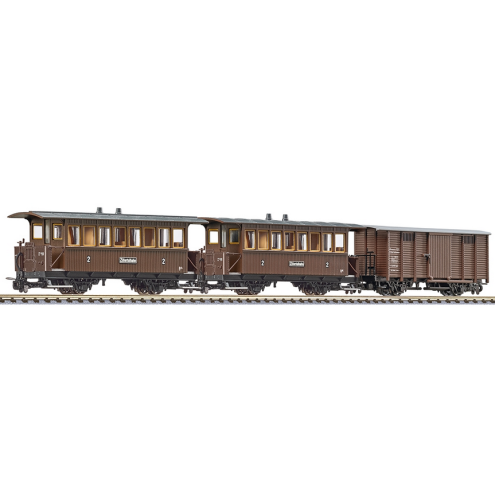 Liliput 340018 - 3-tlg. Set 2-achs. Personenw. B14 u. B16 Güterw. Gwk101 ZB Ep.III