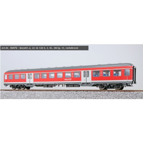 ESU 36472 - n-Wagen, H0, Bnrz451.4, 22-34 128-5, 2. Kl., DB Ep. VI, verkehrsrot, DC