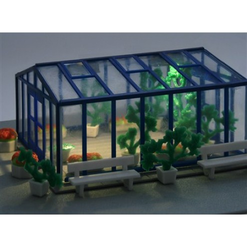 Kibri 38634 - H0 Deko-Set Gewächshaus mit LED-Beleuchtung