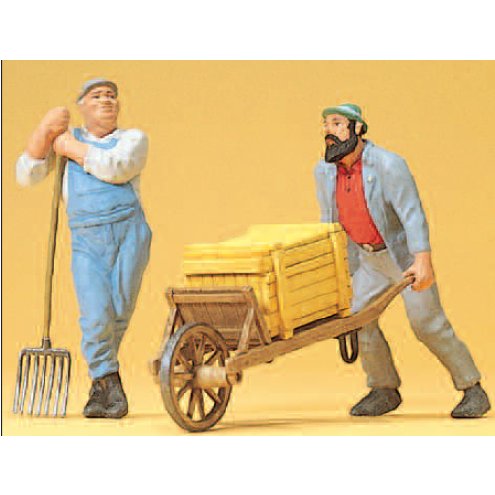 Preiser 45020 - Arbeiter mit Schubkarre, Gabel