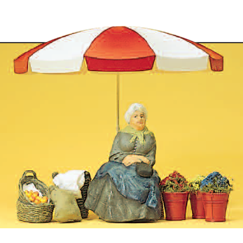Preiser 45046 - Marktfrau, Schirm, Körbe