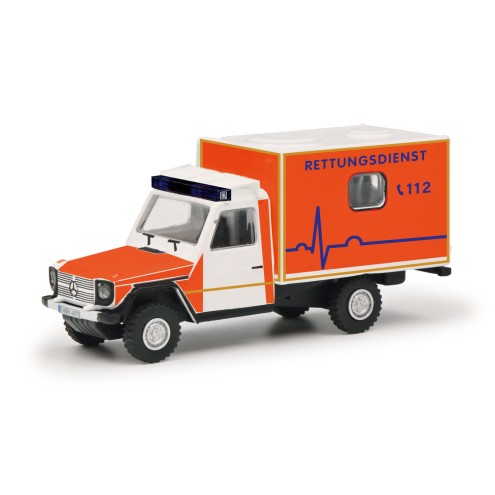 Schuco 452674300 - Mercedes-Benz G-Modell mit Kofferaufbau Rettungsdienst "Sale"