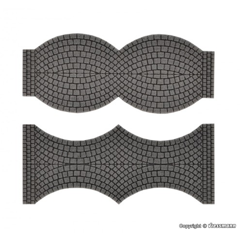 Vollmer 48244 - H0 Straßenplatte Kopfsteinpflaster aus Steinkunst, je 2 Endstücke, L 1,7 cm x B 8 cm