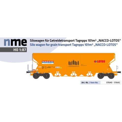 NME 511640 - Getreidewagen Tagnpps 101m³ "LOTOS", gelb, NACCO, geänd. Wag.nr.