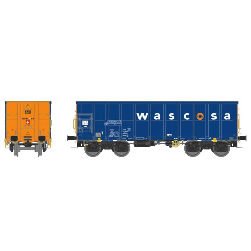 NME 543673 - Off. Güterwag. Eamnos 57m³ "WASCOSA", blau/orange, geänd. Wag.nr., 11,3m, AC