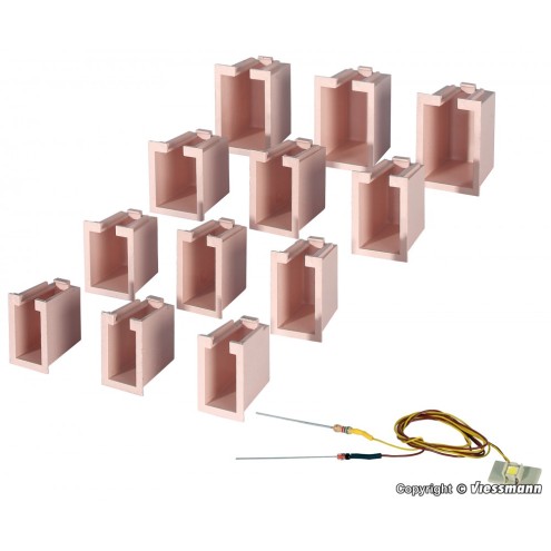 Viessmann 6005 - Hausbeleuchtungs-Startset, 12 Boxen, 4 verschiedene Größen, 1 LED weiß