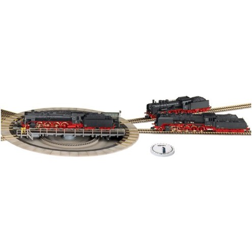 Fleischmann 6152 C - Modell-Drehscheibe mit elektrischem Antrieb und elektrisch einzeln zuschaltbaren Gleisabgängen, mit Drehscheiben-Schalter 6910. Länge der Drehbrücke 310 mm