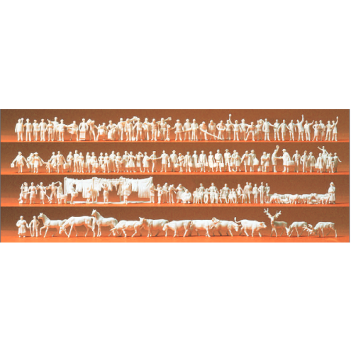 Preiser 79000 - Bahnpersonal, Reisende, Passanten, Arbeiter, Tiere. 120 Figuren, unbemalt