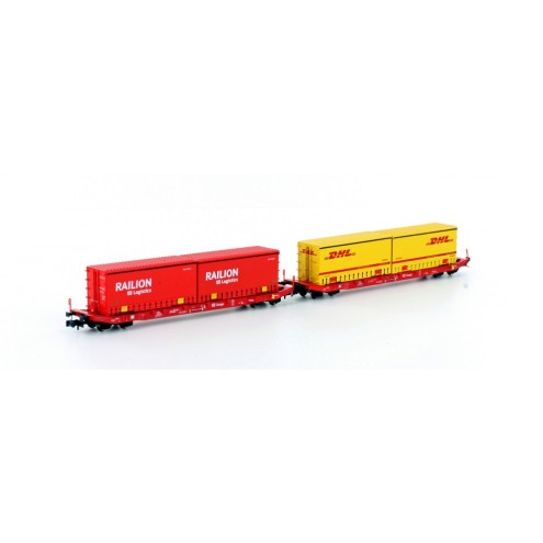 Hobbytrain 23764 - 2er Set Sgkkms 689 Jumbo Wechselpritschen Railion/DHL