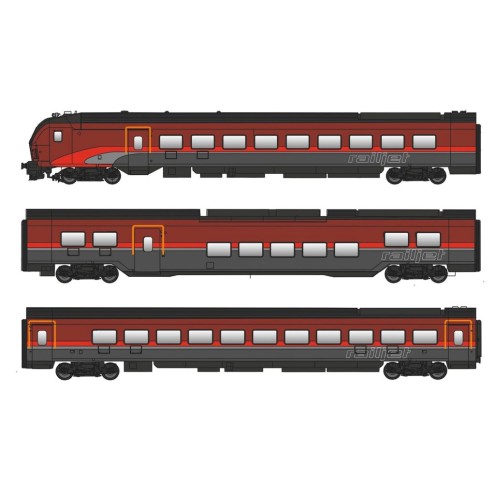 Jägerndorfer JC71301 - 3er Set RJ Wagen mit Steuerwagen DANI ÖBB, Ep.VI, Basic