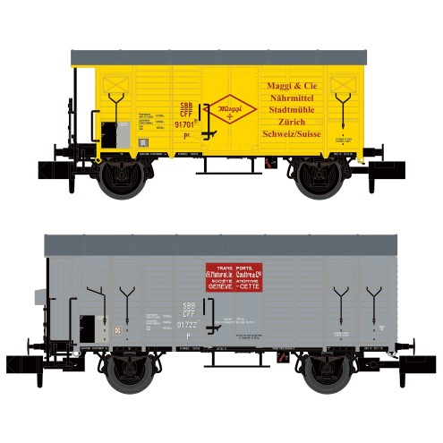 Hobbytrain H24255 - 2er Set gedeckte Güterwagen K2 + K3 SBB, EP.II