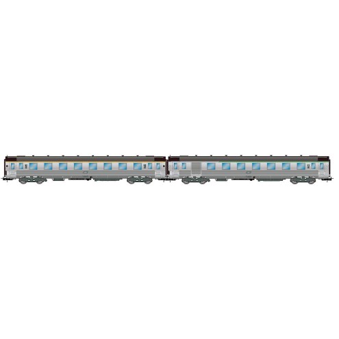 Jouef HJ4176 - SNCF, 2-tlg. Set DEV Inox Reisezugwagen (kurz) mit Corail-Klassennummern, mit 1x A8, 1x B6D