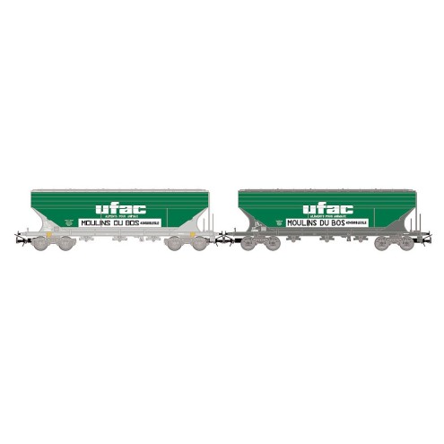 Jouef HJ6281 - SNCF, zweiteiliges Set vierachsiger Getreidesilowagen mit geraden Seitenwänden, UFAC