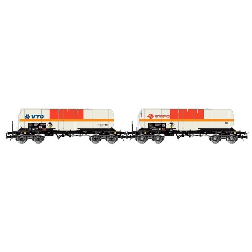 Jouef HJ6250 - 2-tlg. Set Kesselwagen für den Transport von Chlor, VTG + Ermewa, Beige-Orange-Rot
