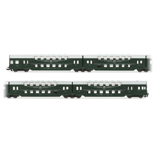 Rivarossi HR4394 - DR, 4-tlg. Doppelstockeinheit mit Steuerabteil und gerade Frontseiten in Grün-Grau, großes DR-Logo